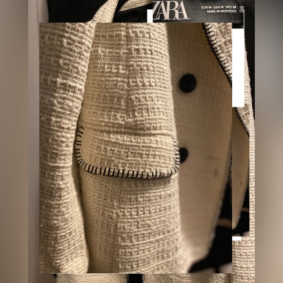 Zara Textured Cream Blazer with Black Details - Picture 7 of 8